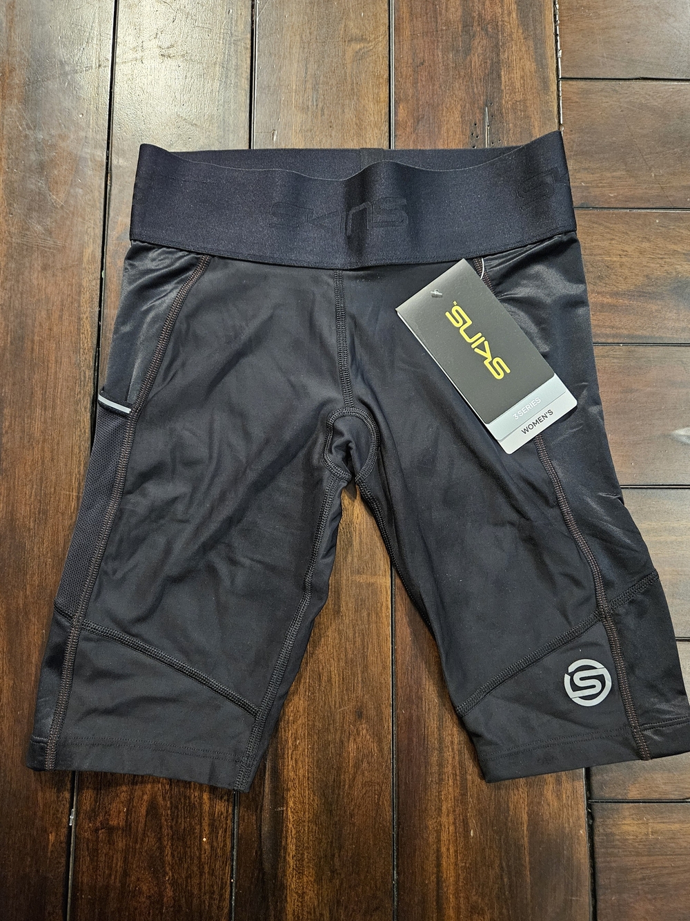 Skin Women's Black Athletic Bike Shorts with Subtle Logo